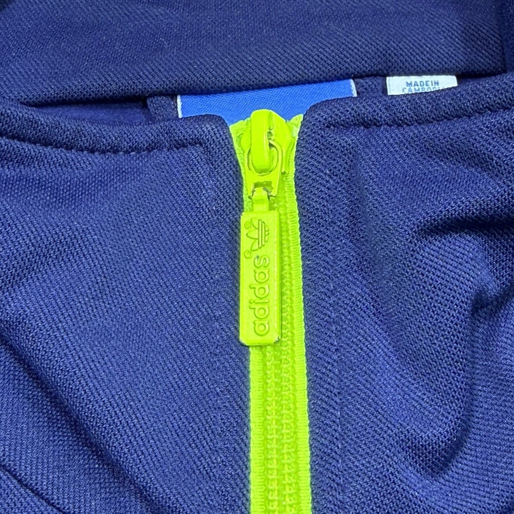 Adidas Originals Track Jacket Mens 2XL Blue Neon Yellow 3 Stripe Full Zip USA - Picture 5 of 11